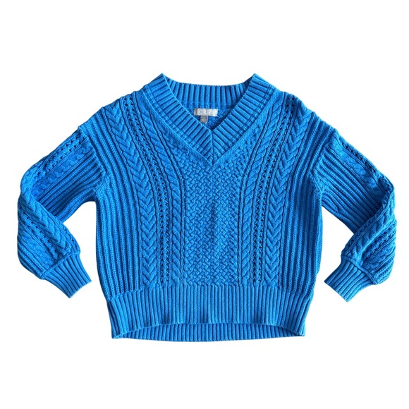 J.Crew Sweaters - J.Crew Womens Blue Cable Knit V-Neck Cotton Sweater XS